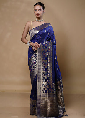 Blue Dupion Silk Saree With Blouse Piece