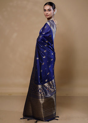 Blue Dupion Silk Saree With Blouse Piece