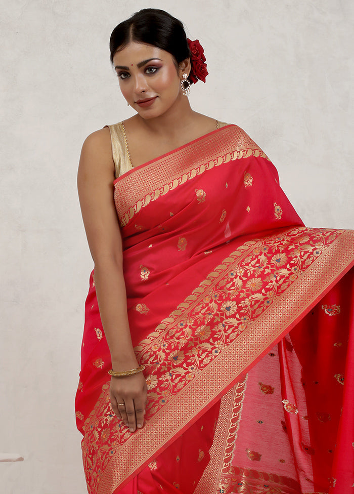 Pink Dupion Silk Saree Without Blouse Piece - Indian Silk House Agencies