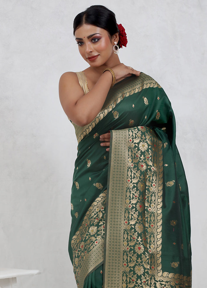 Green Dupion Silk Saree Without Blouse Piece - Indian Silk House Agencies