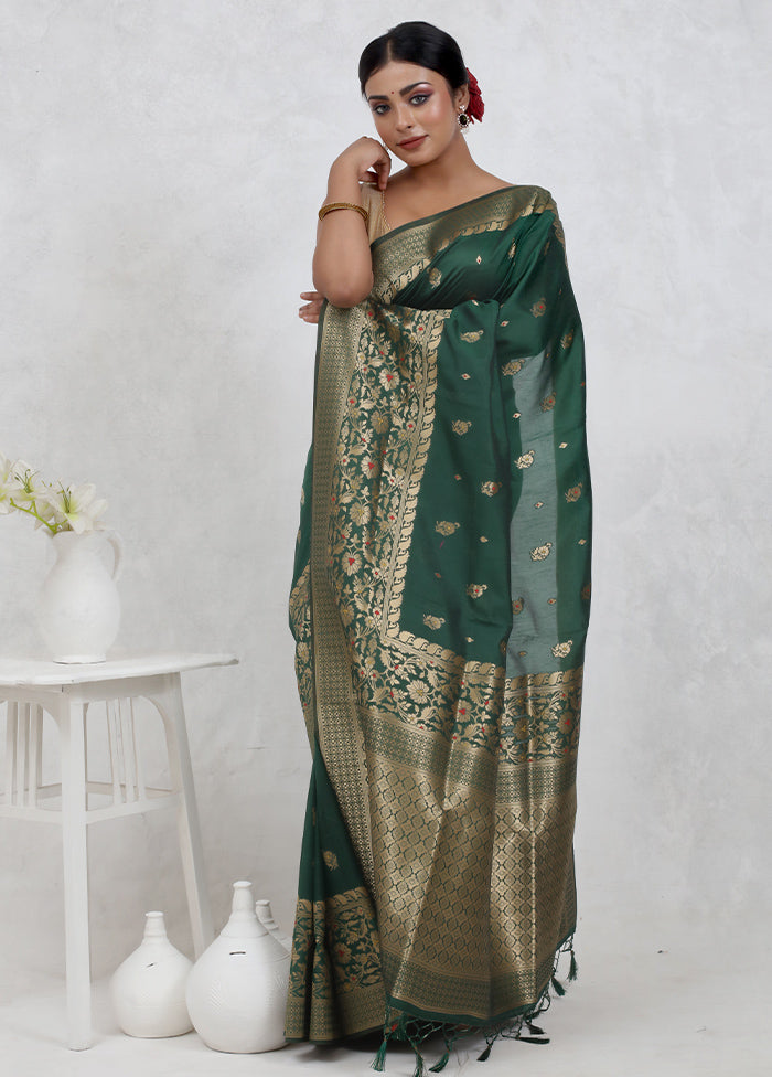 Green Dupion Silk Saree Without Blouse Piece - Indian Silk House Agencies