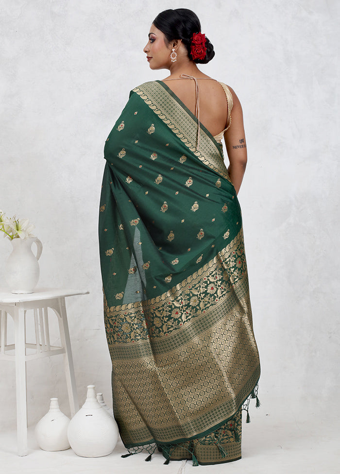 Green Dupion Silk Saree Without Blouse Piece - Indian Silk House Agencies