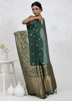 Green Dupion Silk Saree Without Blouse Piece - Indian Silk House Agencies