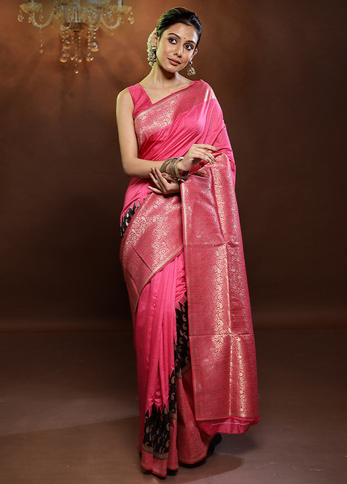 Pink Dupion Silk Saree With Blouse Piece