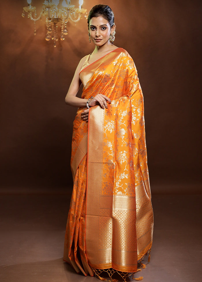 Yellow Dupion Silk Saree With Blouse Piece