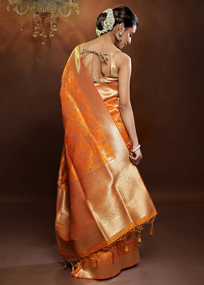 Yellow Dupion Silk Saree With Blouse Piece