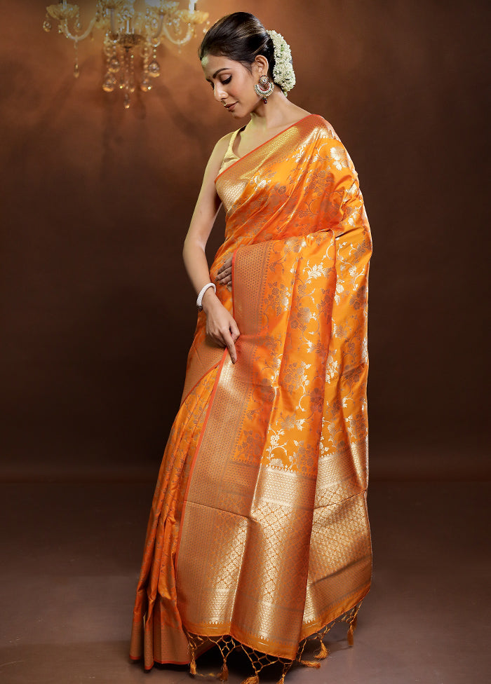 Yellow Dupion Silk Saree With Blouse Piece