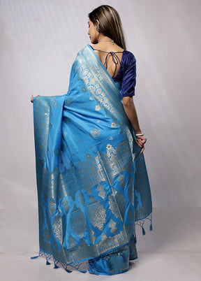 Blue Dupion Silk Saree With Blouse Piece