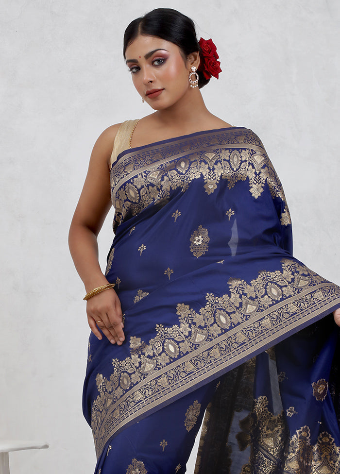 Blue Dupion Silk Saree Without Blouse Piece - Indian Silk House Agencies