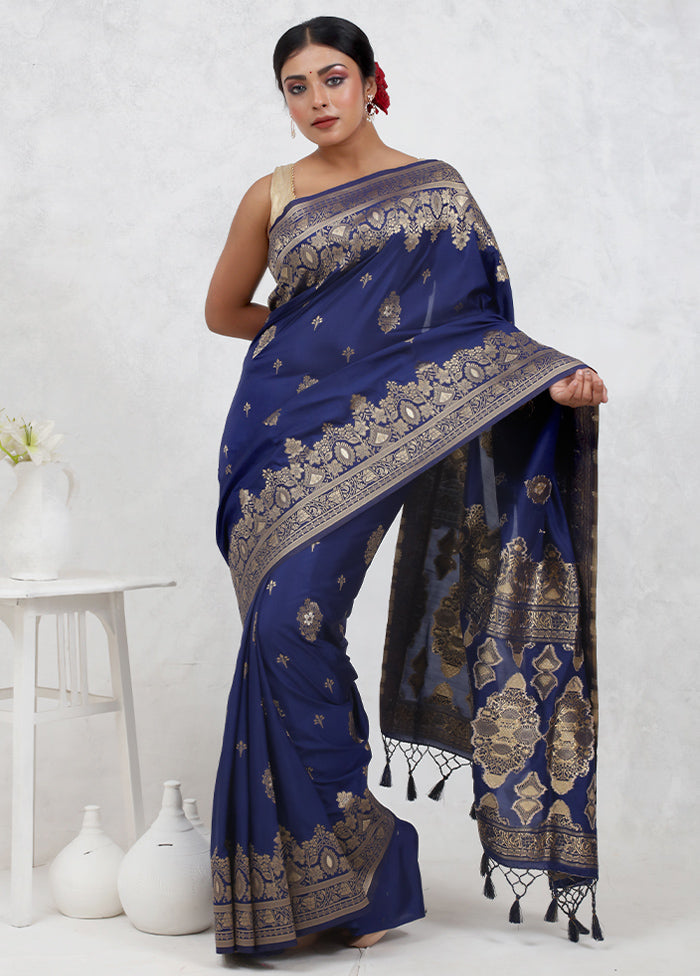 Blue Dupion Silk Saree Without Blouse Piece - Indian Silk House Agencies