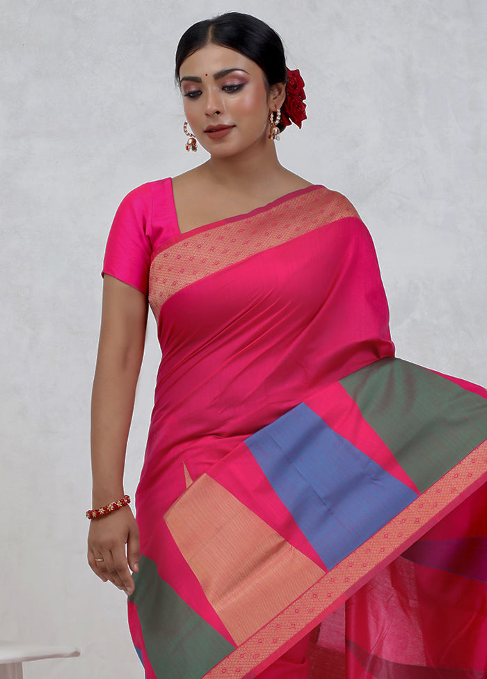 Pink Dupion Silk Saree Without Blouse Piece - Indian Silk House Agencies