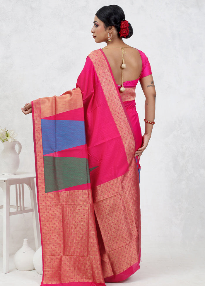 Pink Dupion Silk Saree Without Blouse Piece - Indian Silk House Agencies