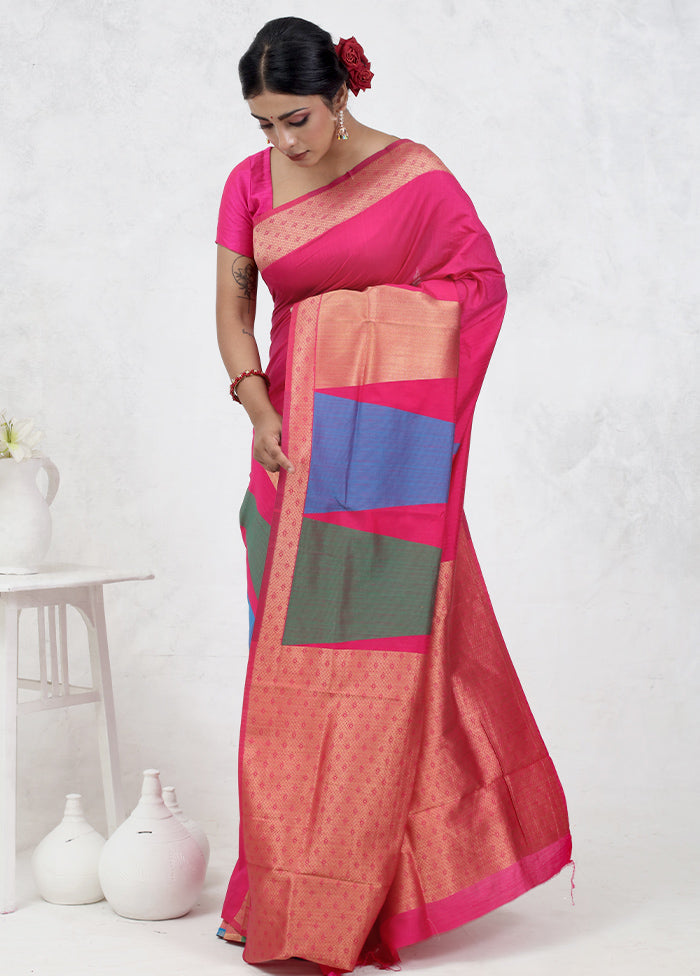 Pink Dupion Silk Saree Without Blouse Piece - Indian Silk House Agencies