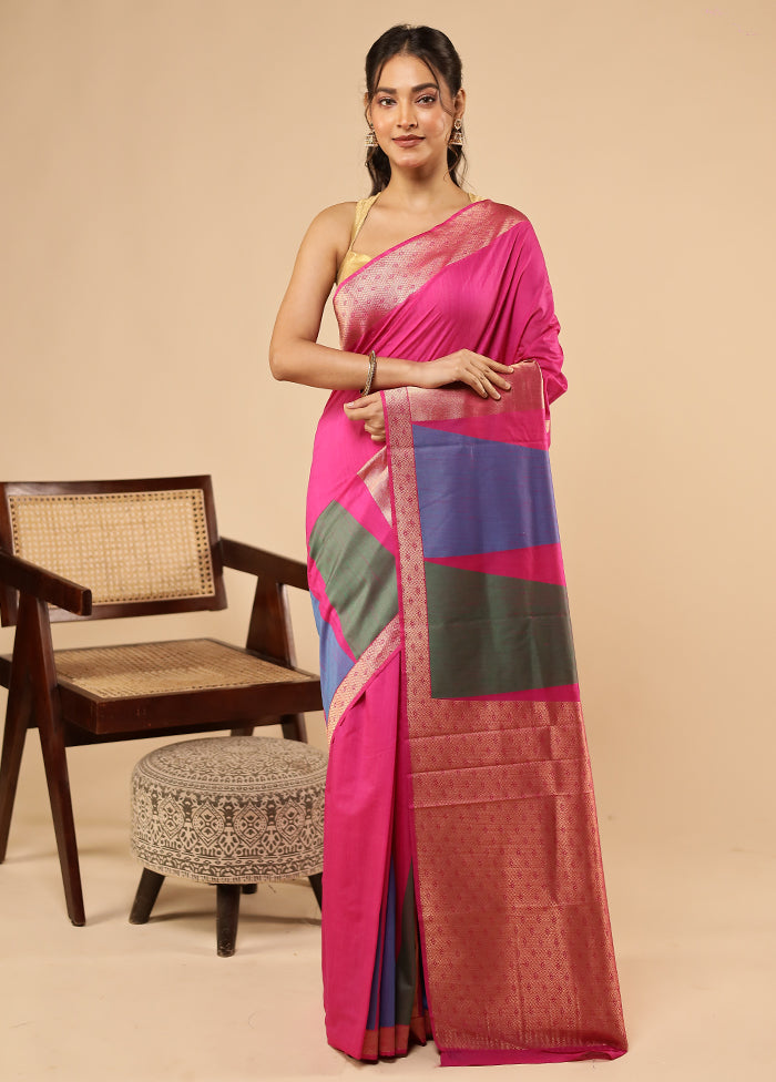Pink Dupion Silk Saree With Blouse Piece