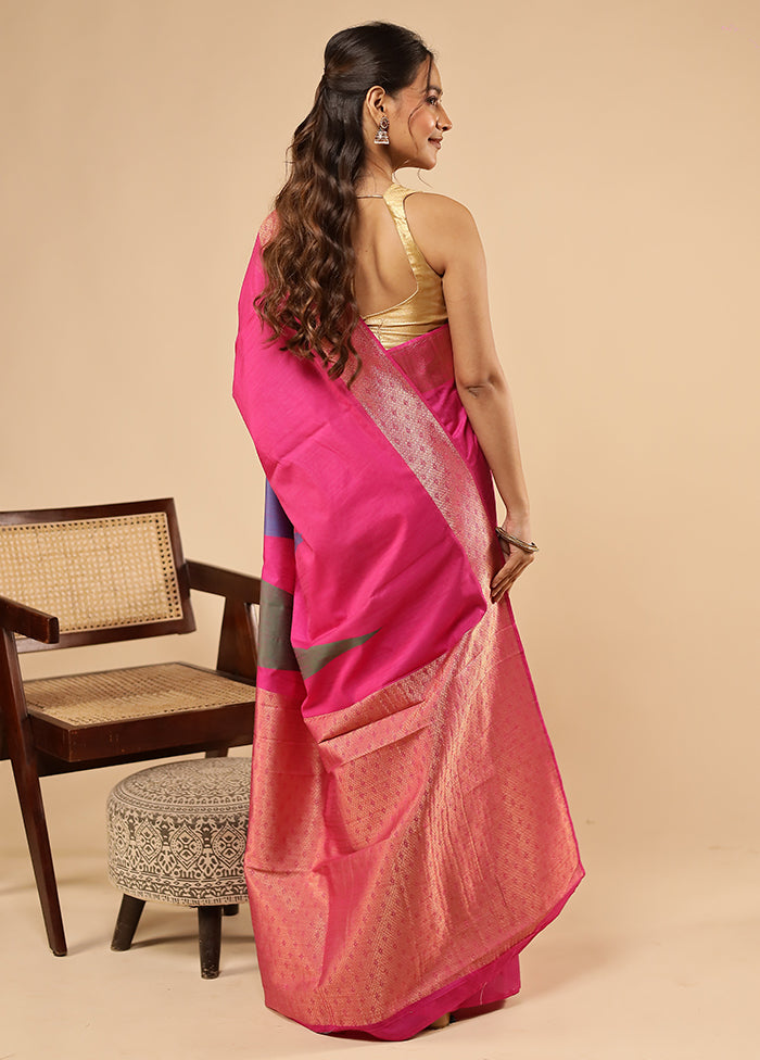 Pink Dupion Silk Saree With Blouse Piece