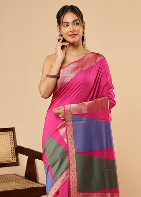 Pink Dupion Silk Saree With Blouse Piece