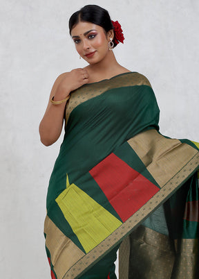 Green Dupion Silk Saree Without Blouse Piece - Indian Silk House Agencies