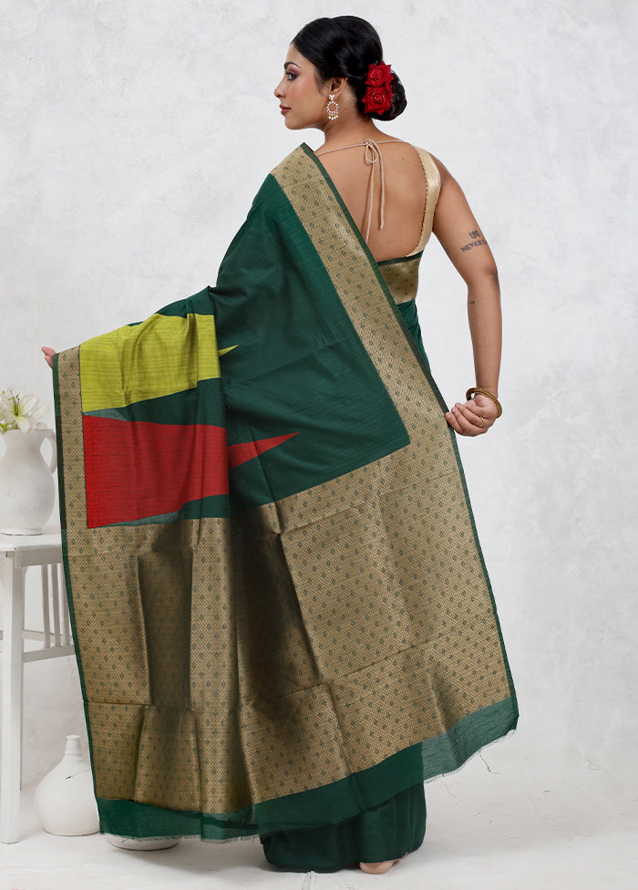 Green Dupion Silk Saree Without Blouse Piece - Indian Silk House Agencies