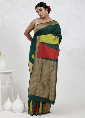 Green Dupion Silk Saree Without Blouse Piece - Indian Silk House Agencies