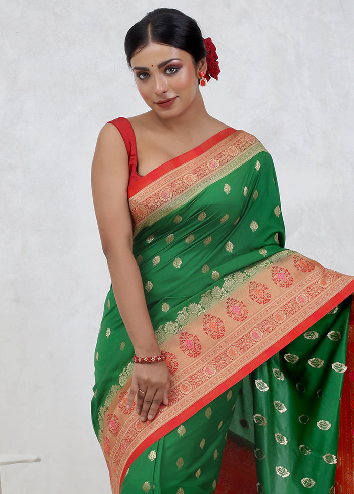 Green Dupion Silk Saree Without Blouse Piece - Indian Silk House Agencies