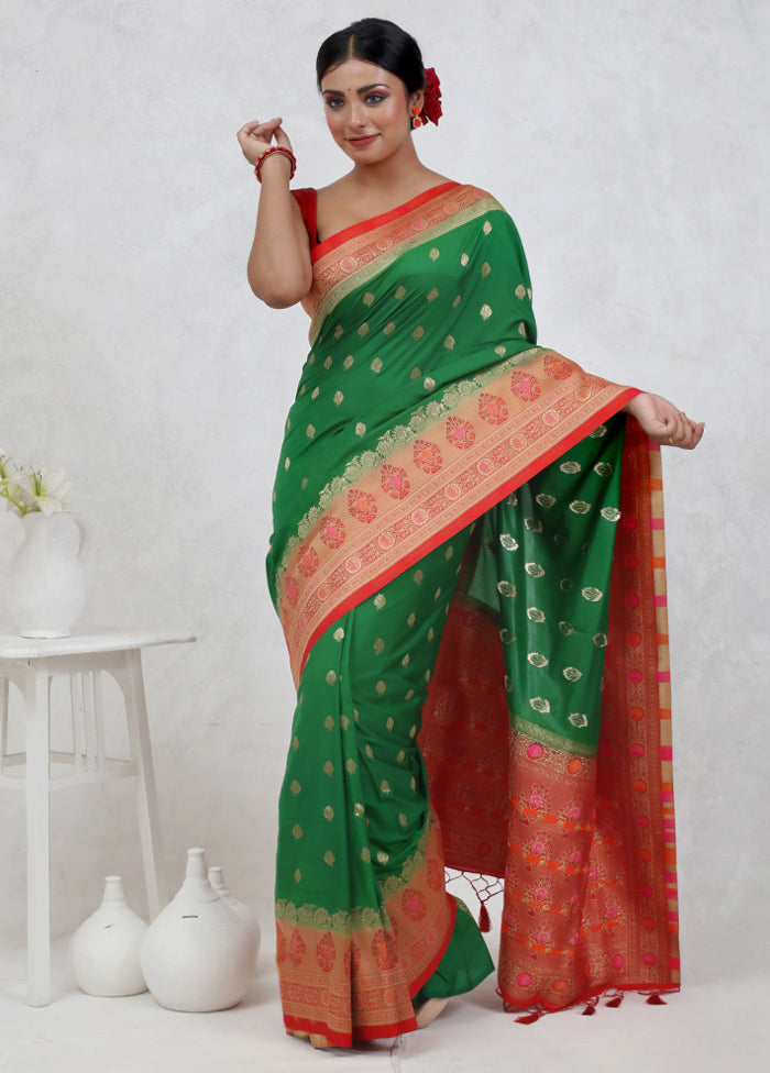 Green Dupion Silk Saree Without Blouse Piece - Indian Silk House Agencies