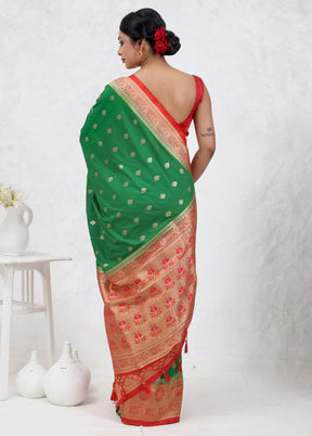 Green Dupion Silk Saree Without Blouse Piece - Indian Silk House Agencies