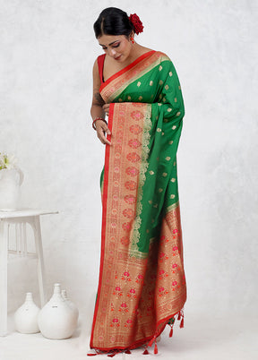 Green Dupion Silk Saree Without Blouse Piece - Indian Silk House Agencies