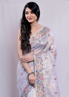 Grey Tissue Silk Saree With Blouse Piece - Indian Silk House Agencies