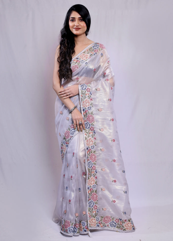 Grey Tissue Silk Saree With Blouse Piece - Indian Silk House Agencies