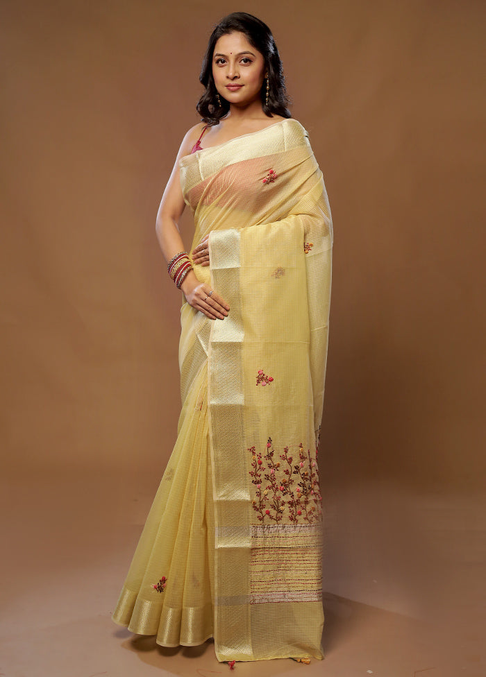 Yellow Pure Cotton Saree With Blouse Piece - Indian Silk House Agencies