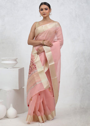 Pink Pure Kota Cotton Saree With Blouse Piece