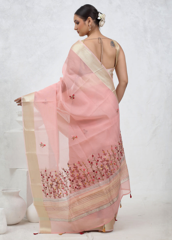 Pink Pure Kota Cotton Saree With Blouse Piece