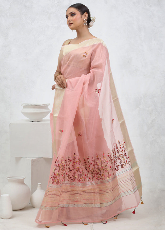 Pink Pure Kota Cotton Saree With Blouse Piece