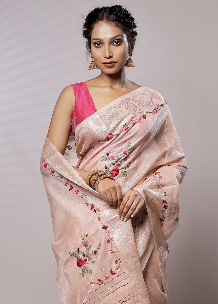 Cream Tissue Silk Saree With Blouse Piece - Indian Silk House Agencies