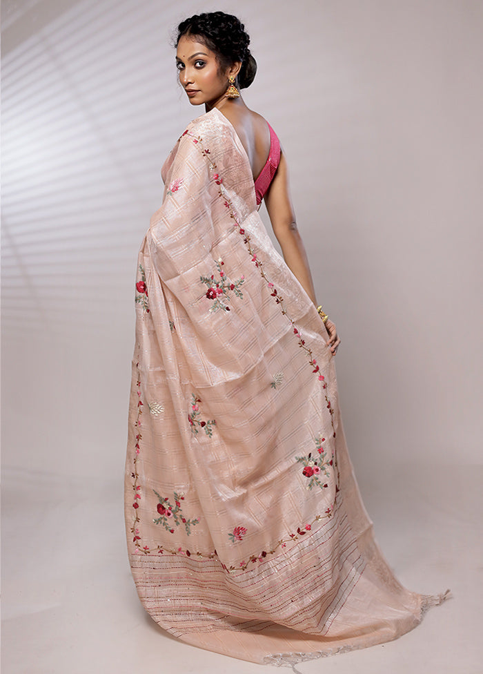 Cream Tissue Silk Saree With Blouse Piece