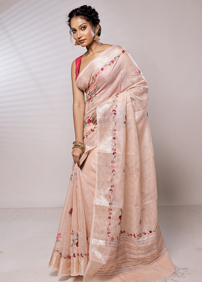 Cream Tissue Silk Saree With Blouse Piece