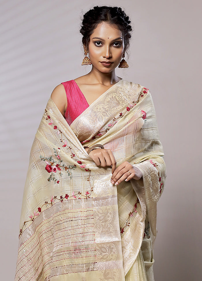 Cream Tissue Silk Saree With Blouse Piece