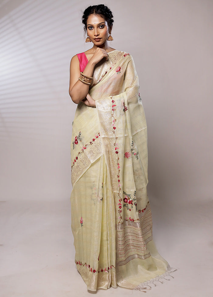 Cream Tissue Silk Saree With Blouse Piece