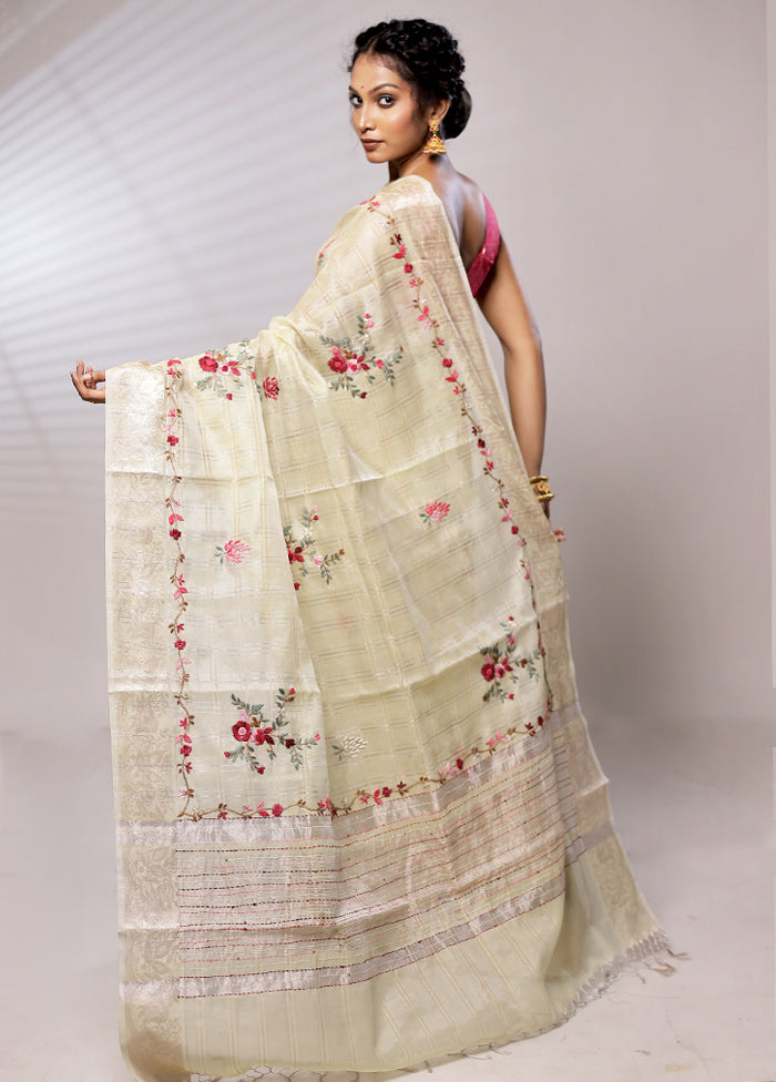 Cream Tissue Silk Saree With Blouse Piece