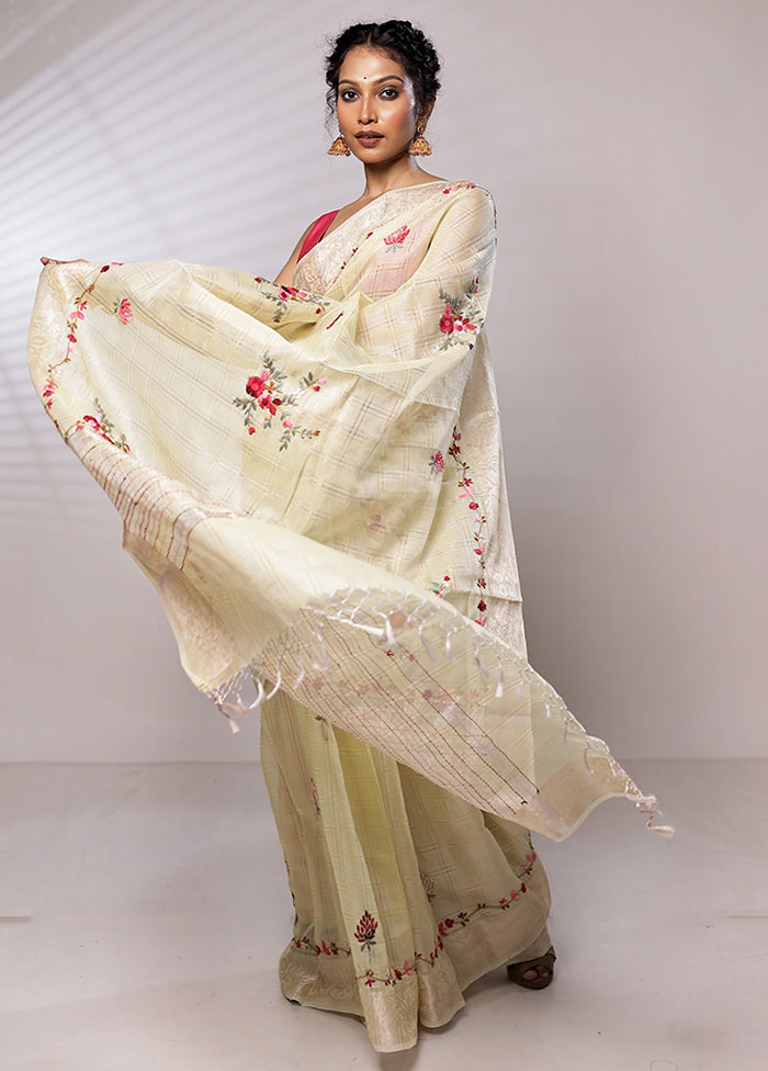 Cream Tissue Silk Saree With Blouse Piece