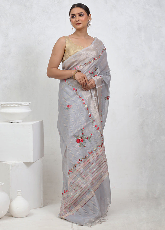 Grey Tissue Silk Saree With Blouse Piece - Indian Silk House Agencies