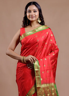 Red Kanjivaram Pure Silk Saree With Blouse Piece - Indian Silk House Agencies