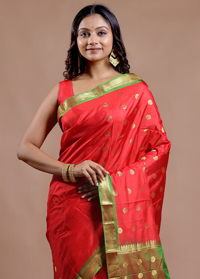 Red Kanjivaram Pure Silk Saree With Blouse Piece - Indian Silk House Agencies