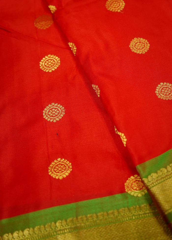 Red Kanjivaram Pure Silk Saree With Blouse Piece - Indian Silk House Agencies