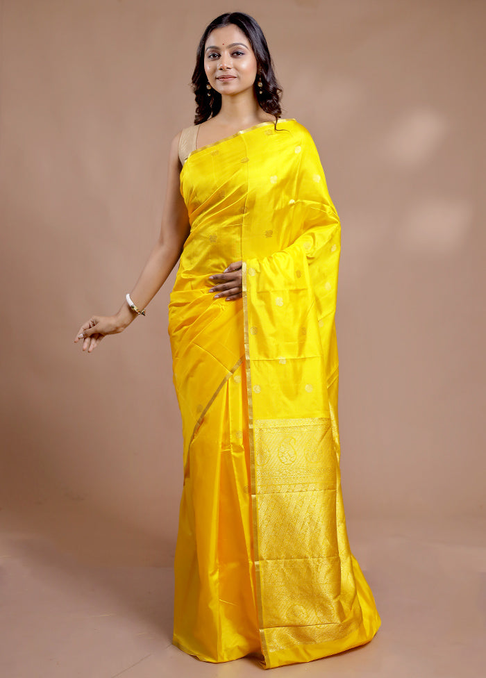 Yellow Kanjivaram Pure Silk Saree With Blouse Piece - Indian Silk House Agencies