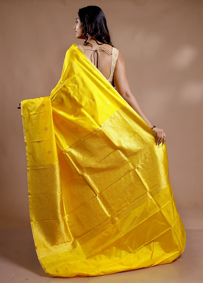 Yellow Kanjivaram Pure Silk Saree With Blouse Piece - Indian Silk House Agencies