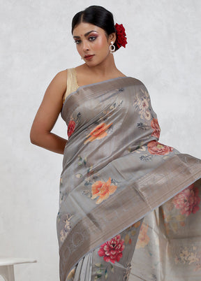 Grey Dupion Silk Saree Without Blouse Piece - Indian Silk House Agencies