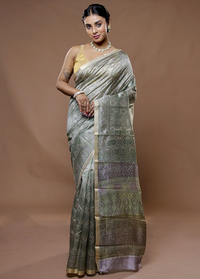 Cream Printed Pure Silk Saree With Blouse Piece - Indian Silk House Agencies