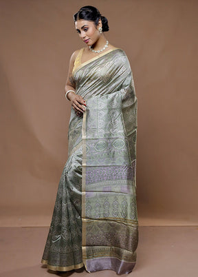 Cream Printed Pure Silk Saree With Blouse Piece - Indian Silk House Agencies