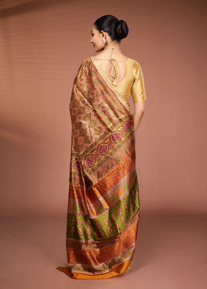 Yellow Printed Pure Silk Saree Without Blouse Piece